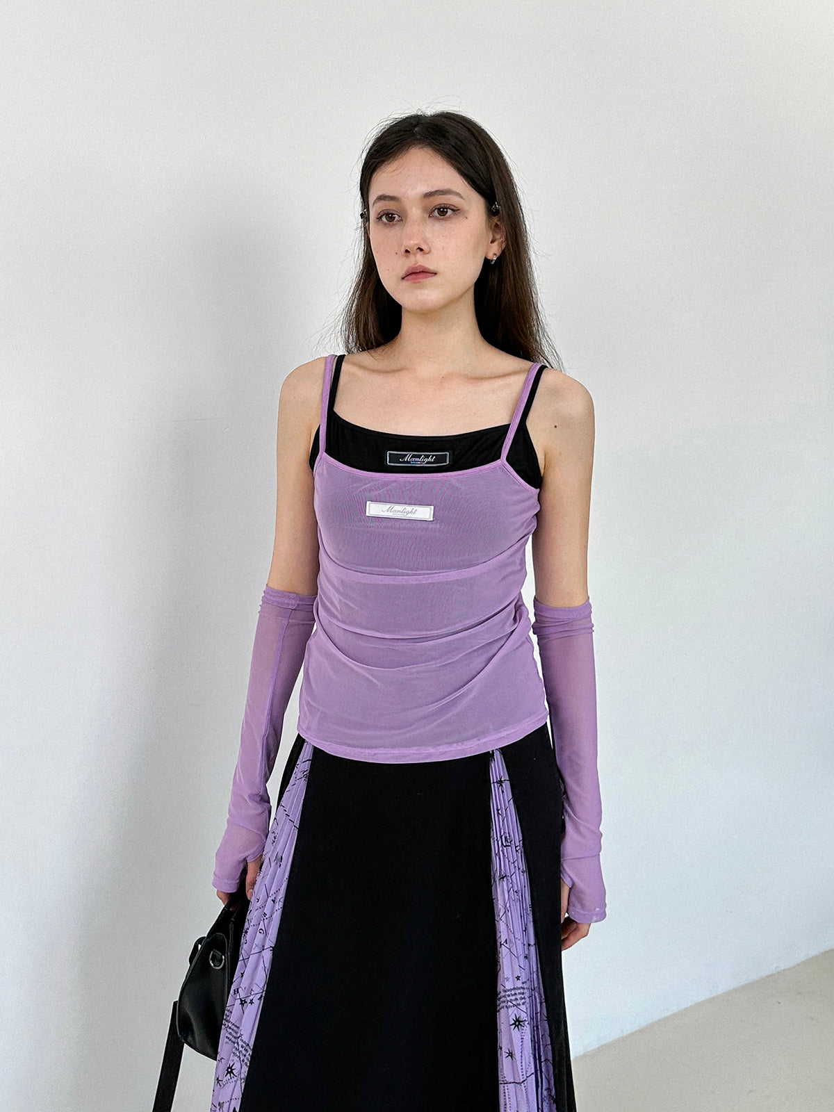 Mesh See-Through Layered Camisole&amp;Arm-Warmer