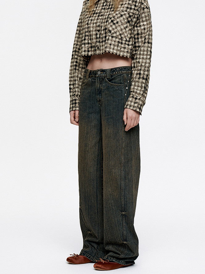 Denim Loose Balloon Casual Plain Wide-Pants