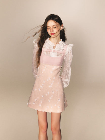 Layered Petal Ribbon Short Dress