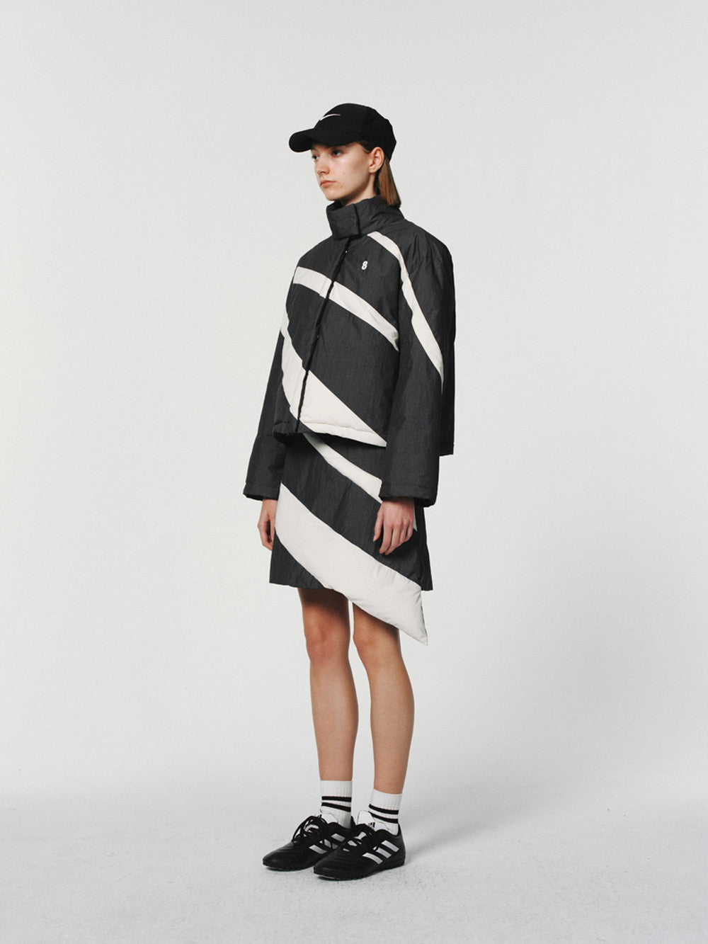 Asymmetry Cotton Quilting Monotone Jacket&amp;Skirt