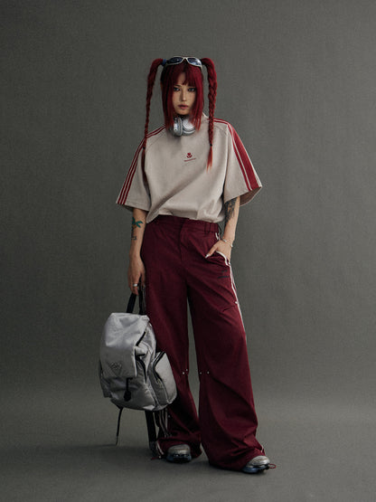 Unisex Side-Line Wide-Leg Casual Jersey Pants