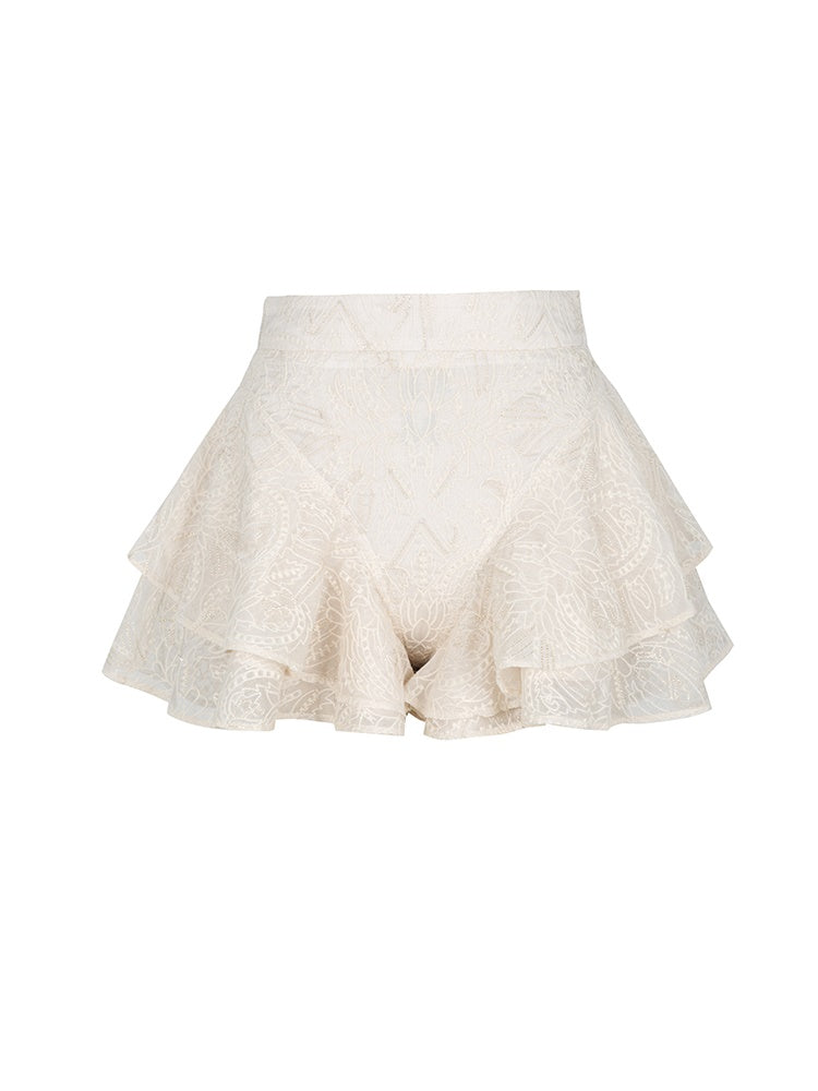 Embroidery Frill Feminine Set Jacket&amp;Short-Pants