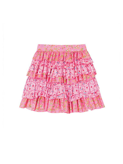 Tiered Drill Vivid Cute Flower Heart Short Fancy Skirt