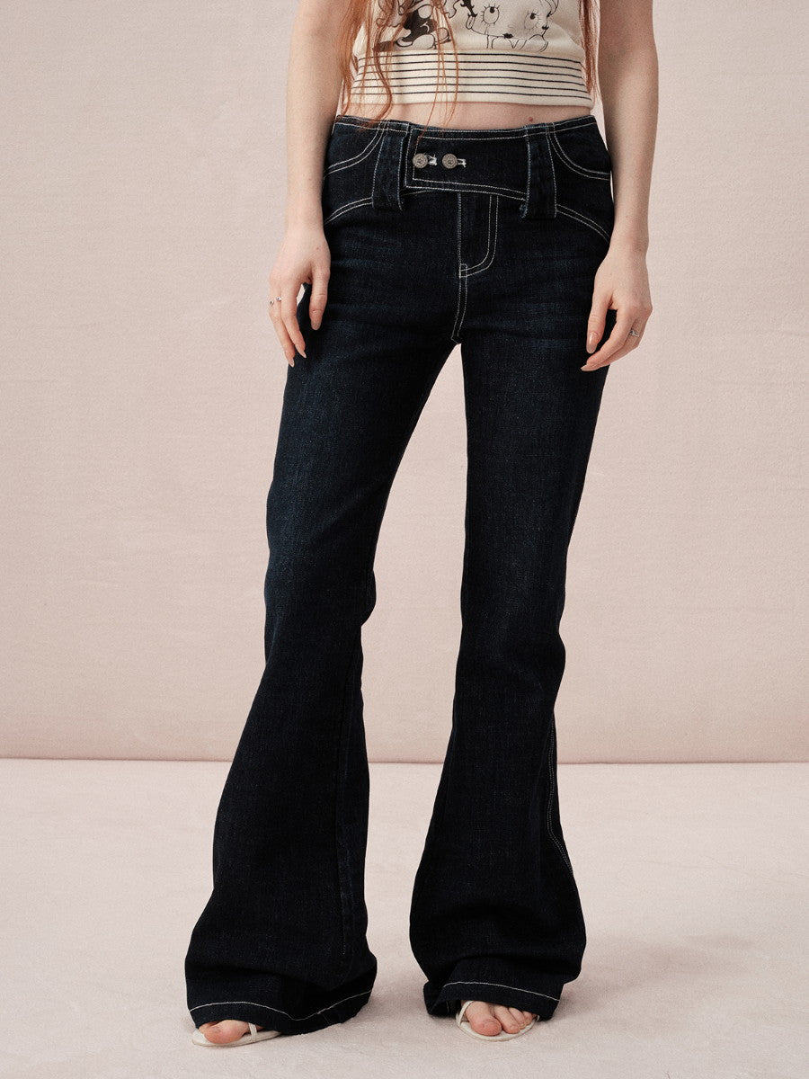 Denim Casual Simple Basic Flare-Pants