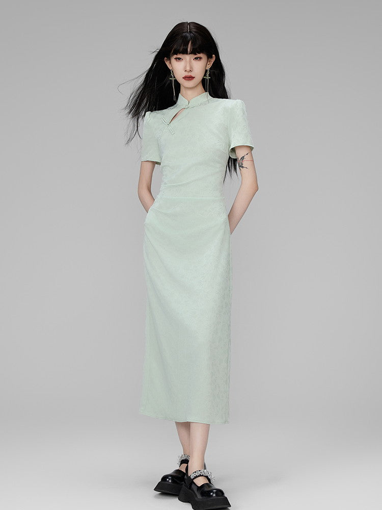 Long Embroidery China Mao-Collar Dress