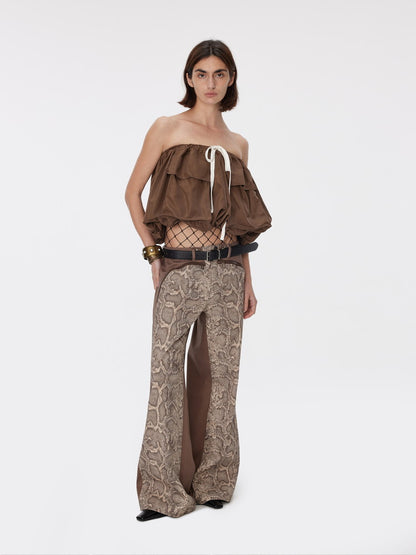 Denim Wide-Leg Casual Patchwork Python Pants