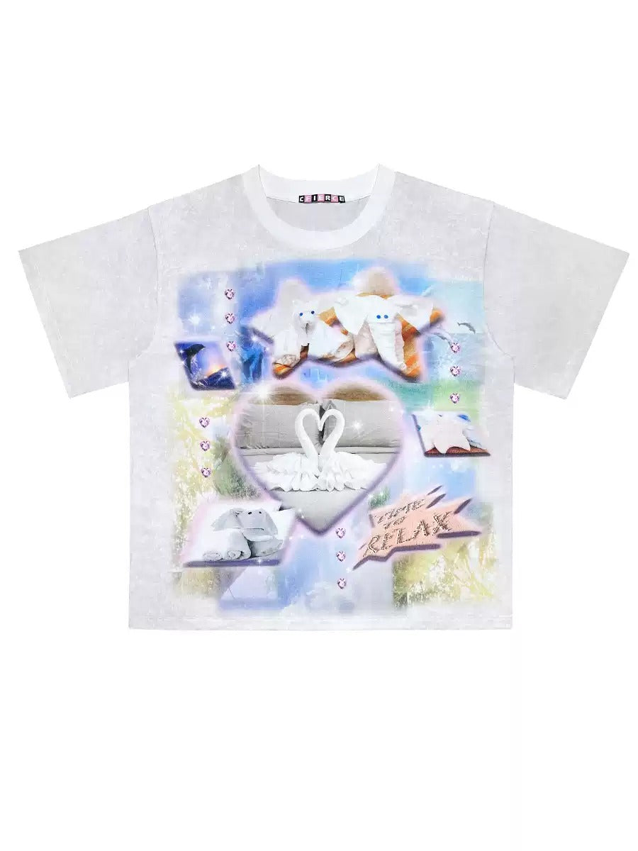 Swan Oversize Crew-Neck Casual T-Shirt