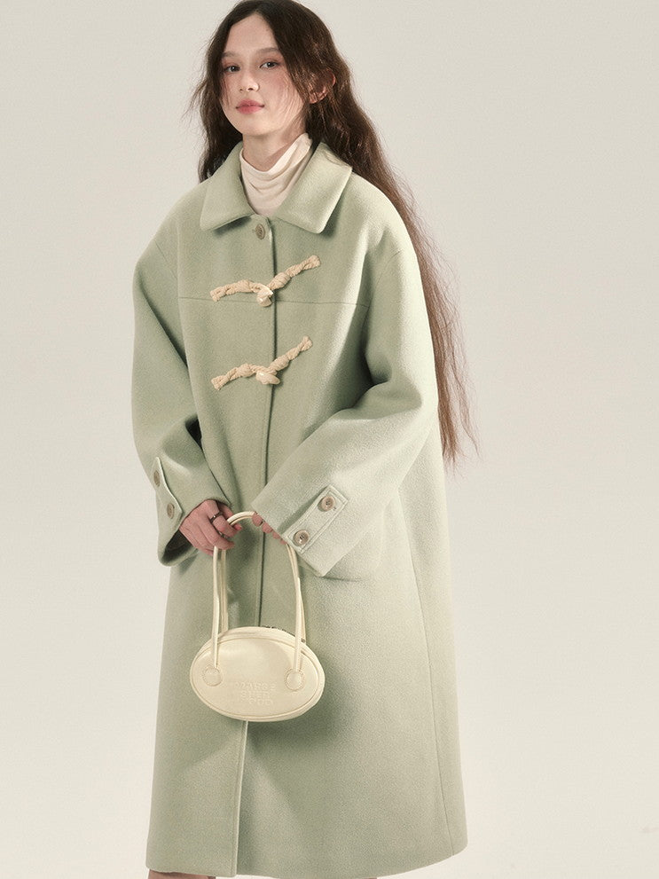 Toggle-Button Wool Simple Retro Long-Coat