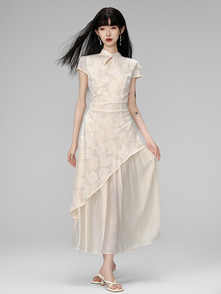 Floare Lace Ciffon Layered Embroidery China Dress