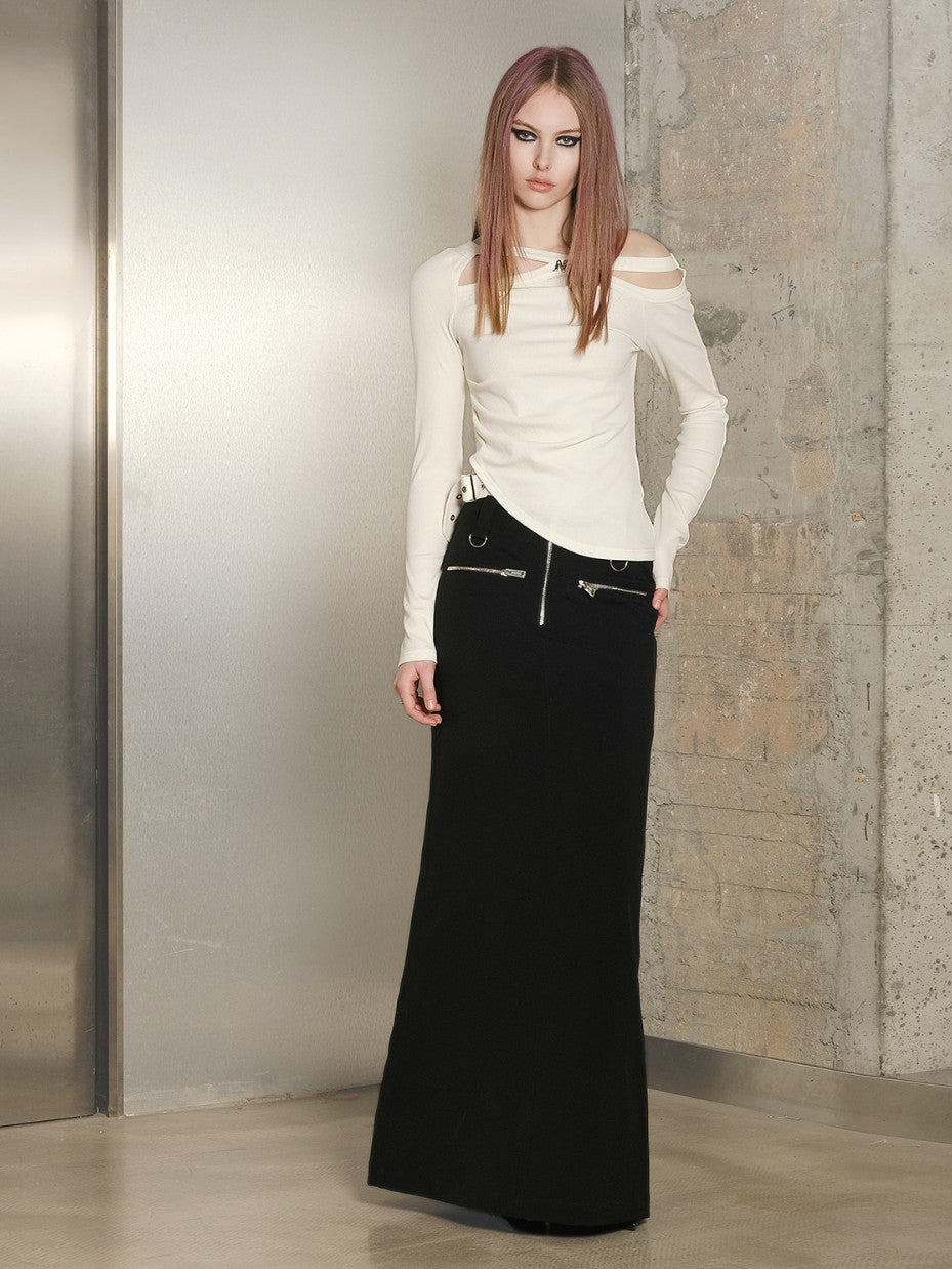 Chic High-Waist Casual Half-Zip Long-Skirt