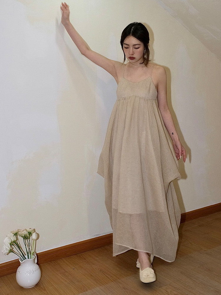 Camisole Flare Sheer Natural Long Dress