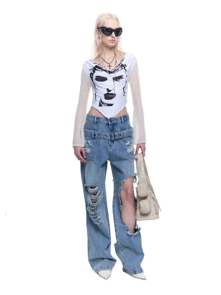 Denim Crash Nichi Damage Wde-Pants