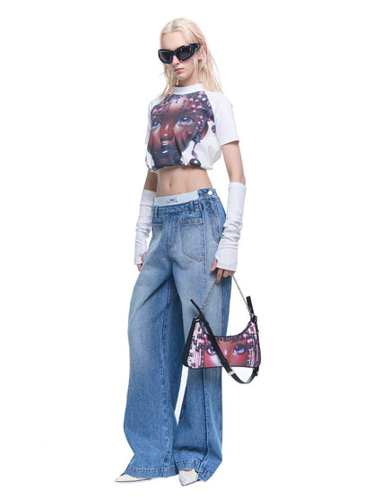 Back-Open Drawstring Girl Cropped Nichi T-Shirt