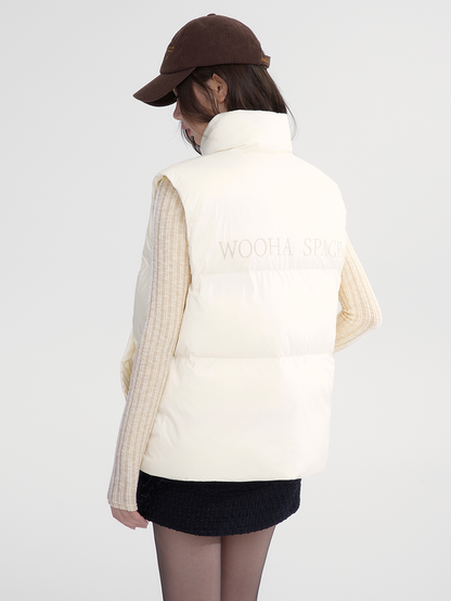 Stand-Collar Plain Cottono Natural Down-Vest