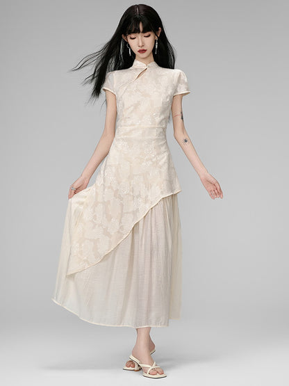 Floare Lace Ciffon Layered Embroidery China Dress