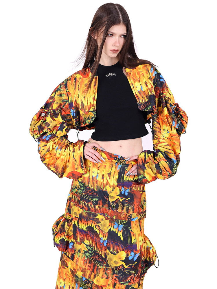 Unisex Nichi Drawstring Flashy Fire Short-Blouson