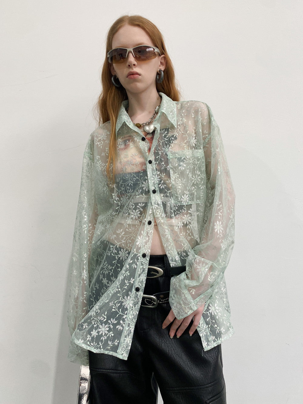 See-Through Flower Oversize Shirt