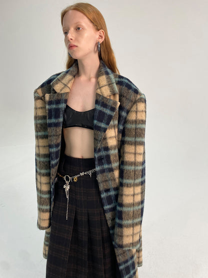 Checked Wool Retro Ovresize Long-Coat