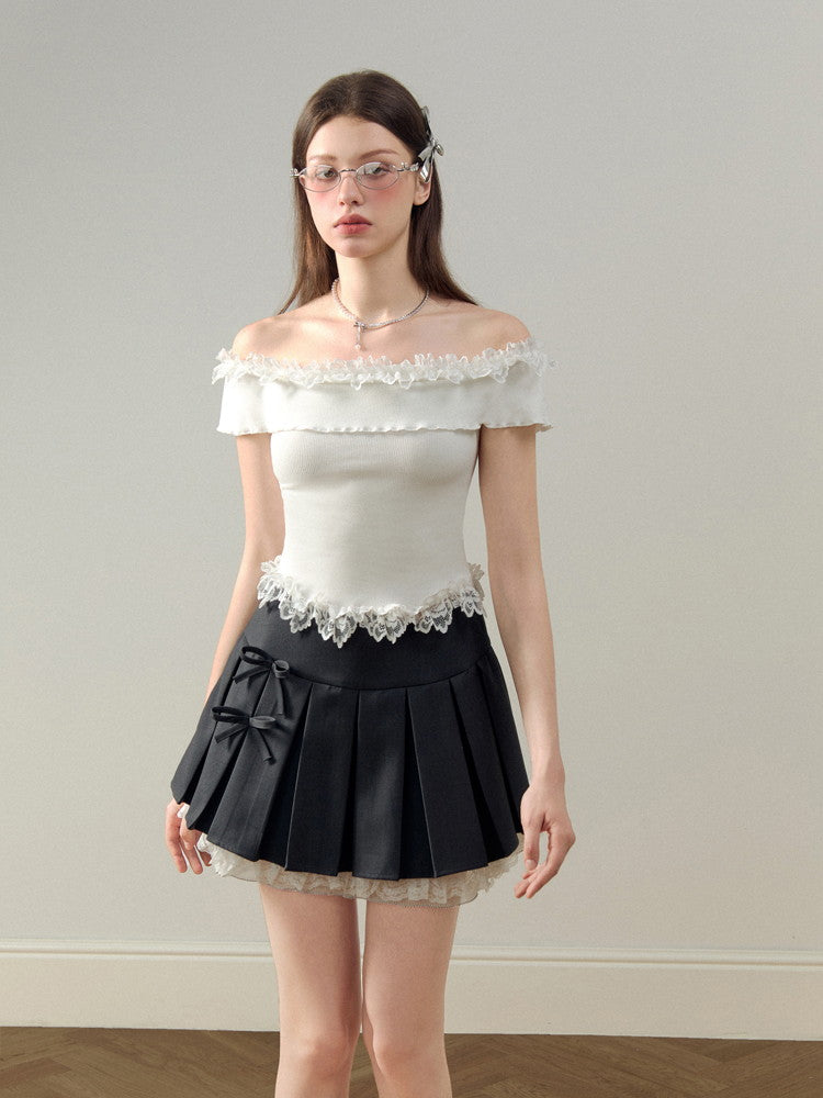 Frill Off-Shoulder Flower Lace Summer-Knit