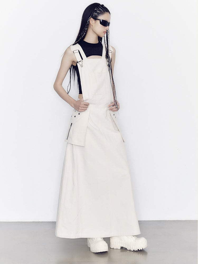 Suspenders Flare Casual Long Big-Pocket Dress