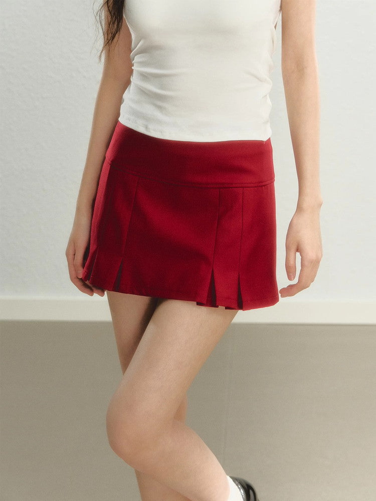 Pleats Simple Plain Lace Mini-Skirt