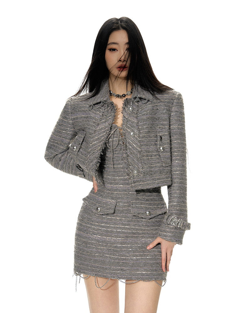 Retro Chic Chain Nichi Short Wool-Jacket