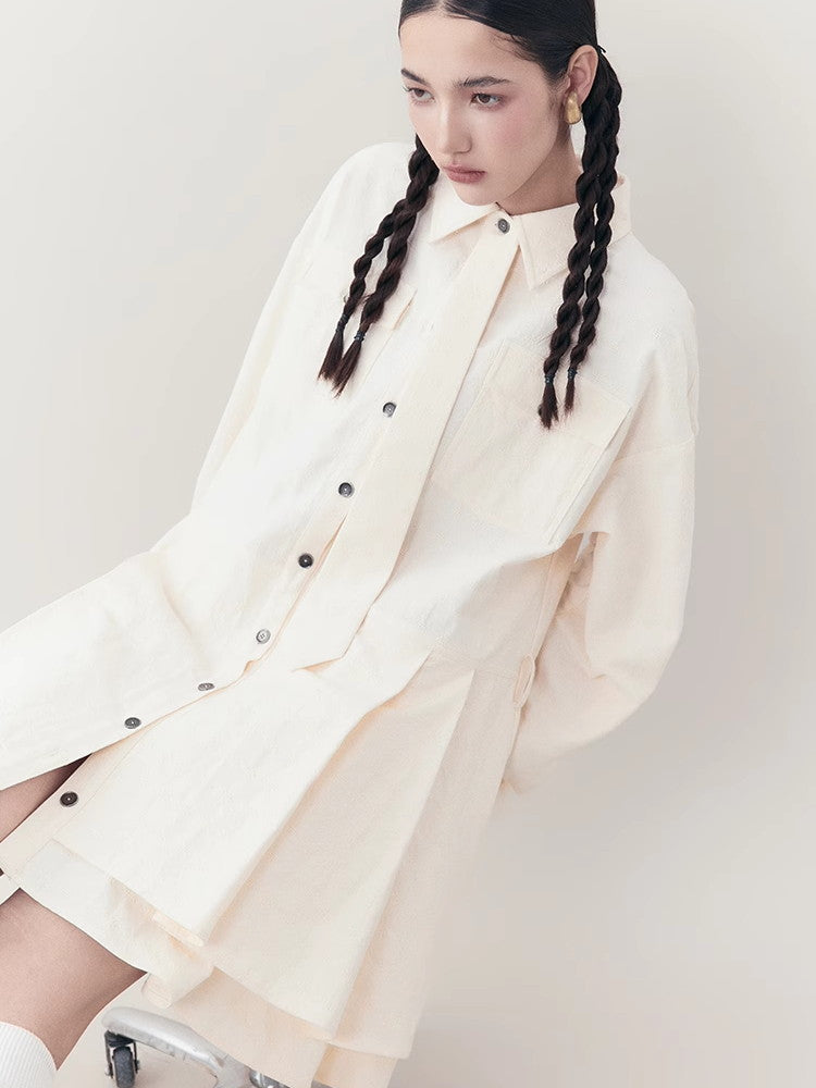 Oversize Back-Pleats Nichi Natural Tie Shirt