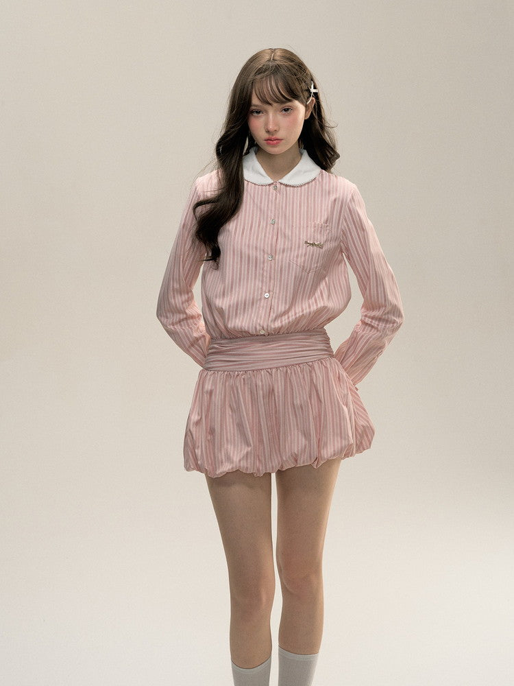 Stripe Balloon Nichi Short Shirt Dress