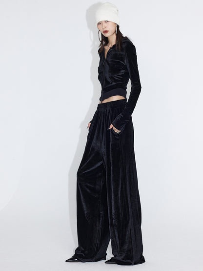 Velvet Set-Up Winter Plain Tops&amp;Pants&amp;Long-Skirt