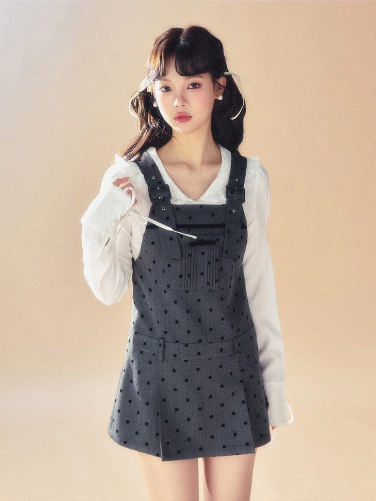 Suspenders Dot Short Casual Layered Dress