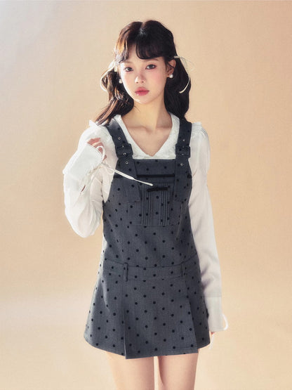 Suspenders Dot Short Casual Layered Dress