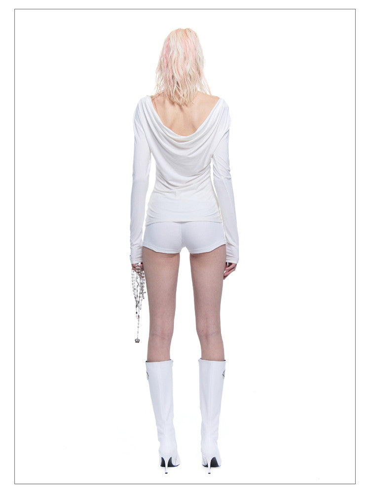 See-Through Mesh Drape Slim Cutsew