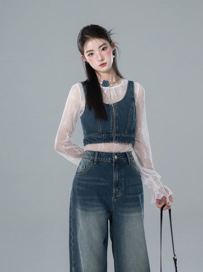 Vest＆Pants Blouse Lace Casual Set-Up