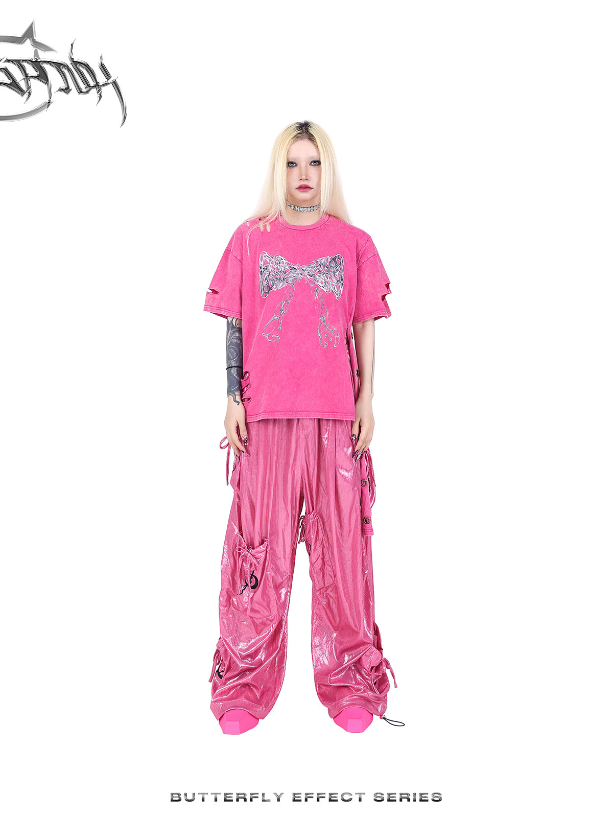 Ribbon Nichi Side Cut Punk Oversize T-Shirt