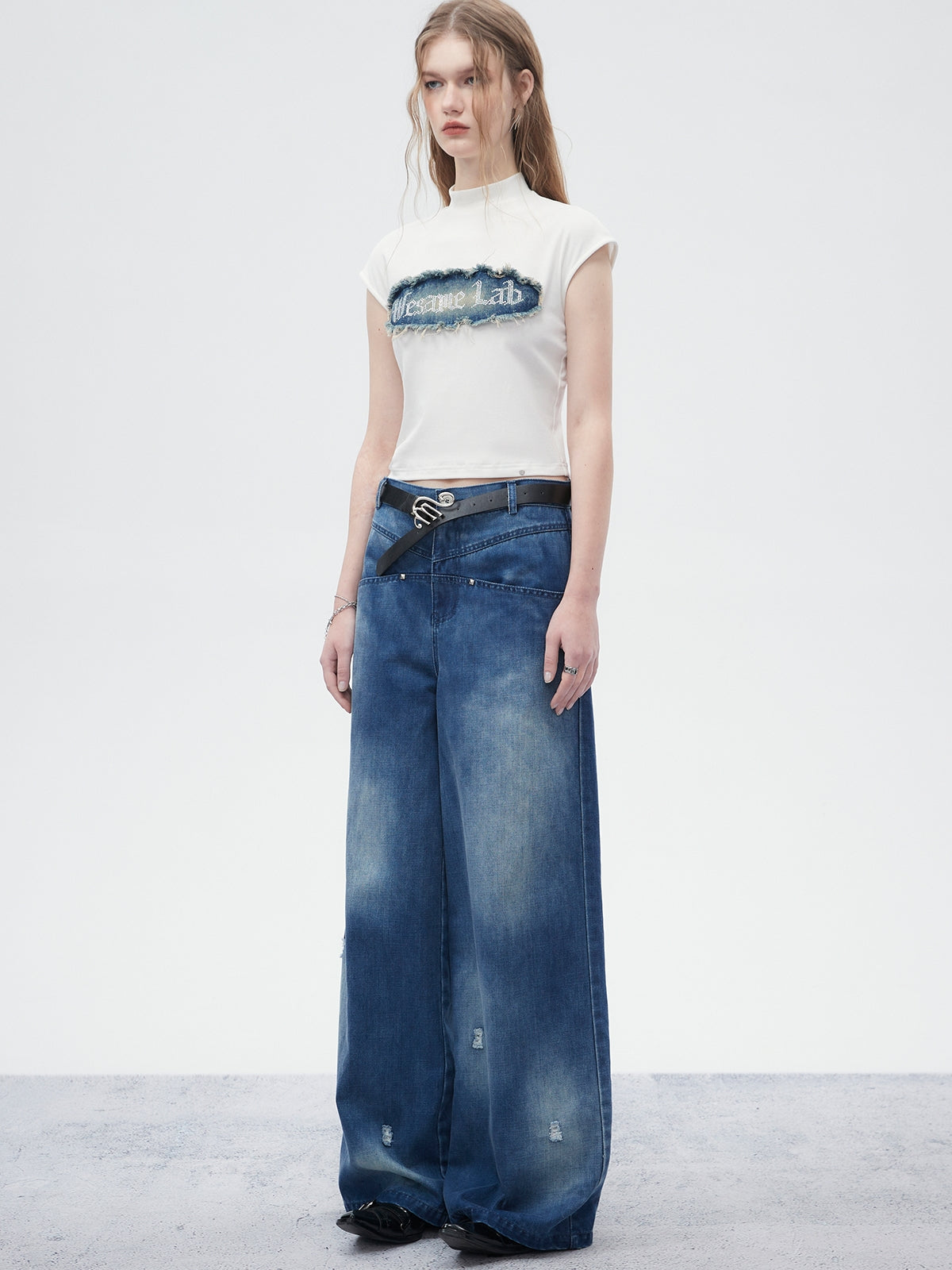 Nichi Faded Denim Loose Wide-Pants