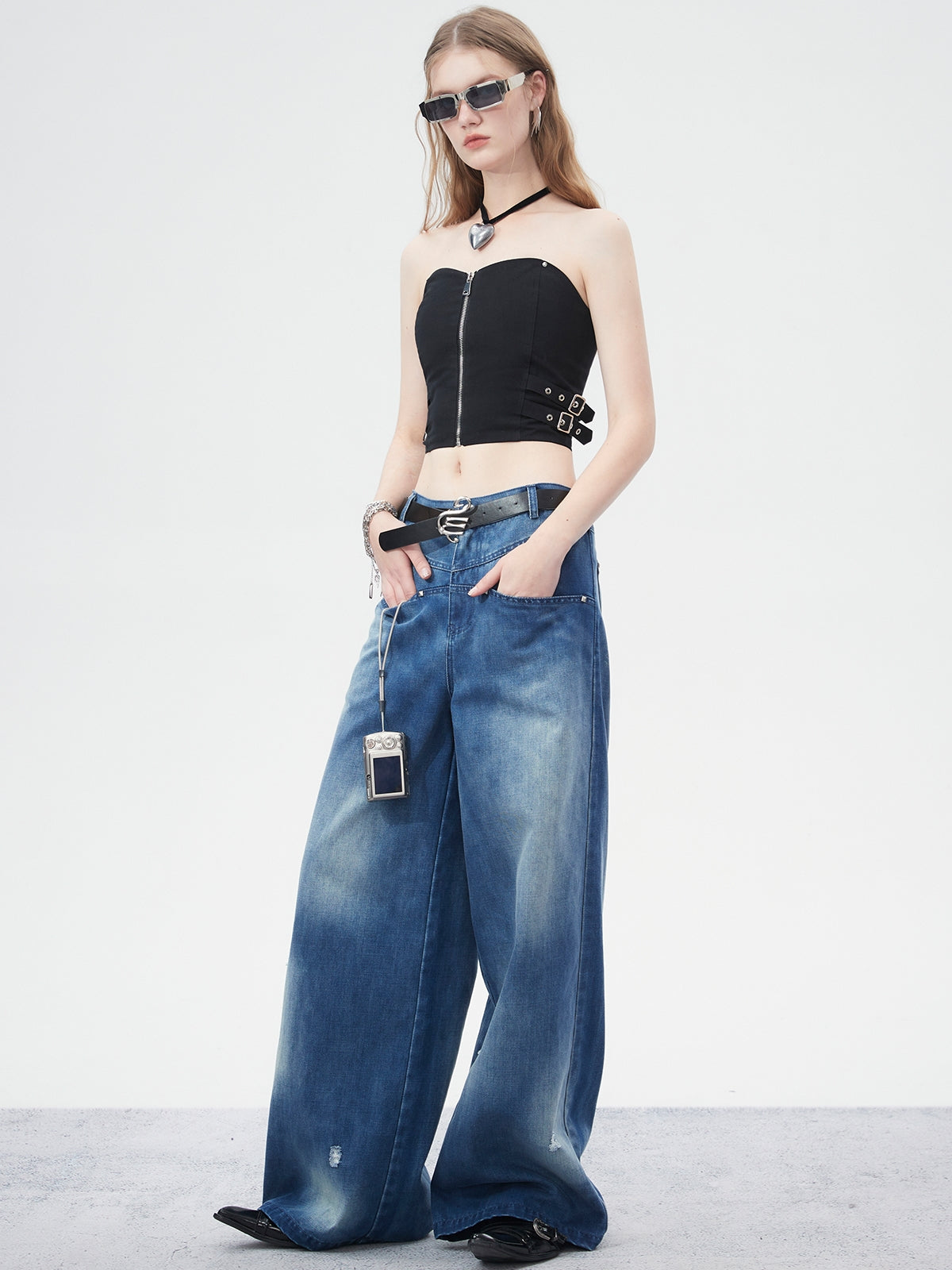 Nichi fané denim large pantalon large