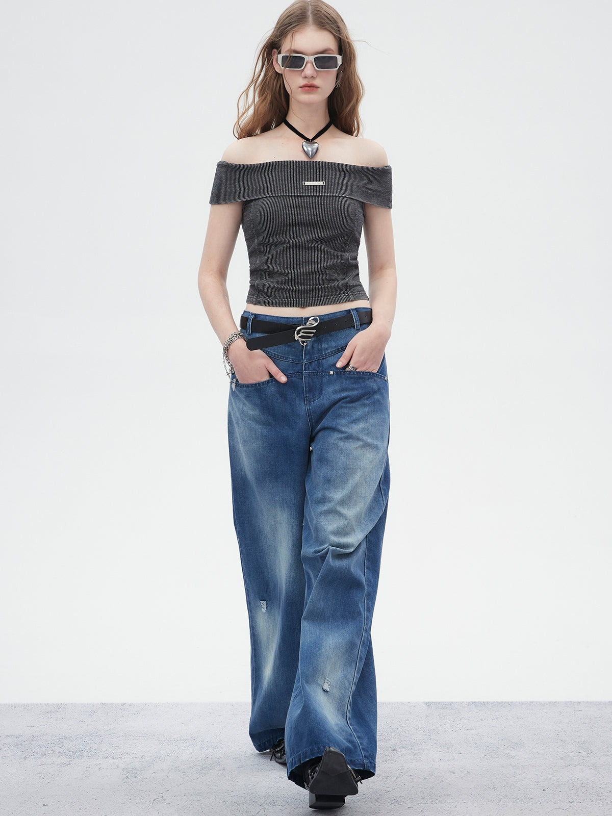 Nichi fané denim large pantalon large