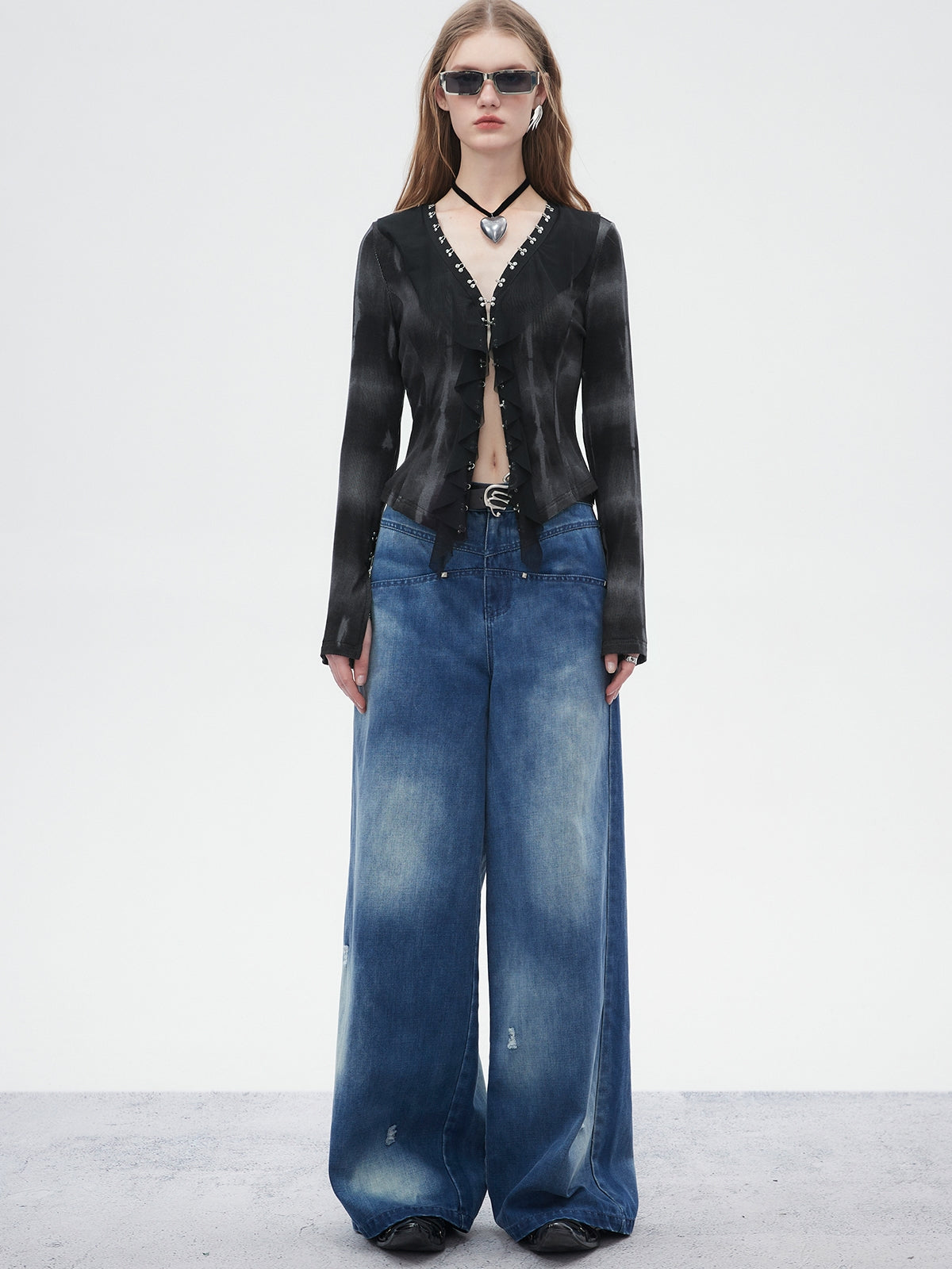 Nichi fané denim large pantalon large