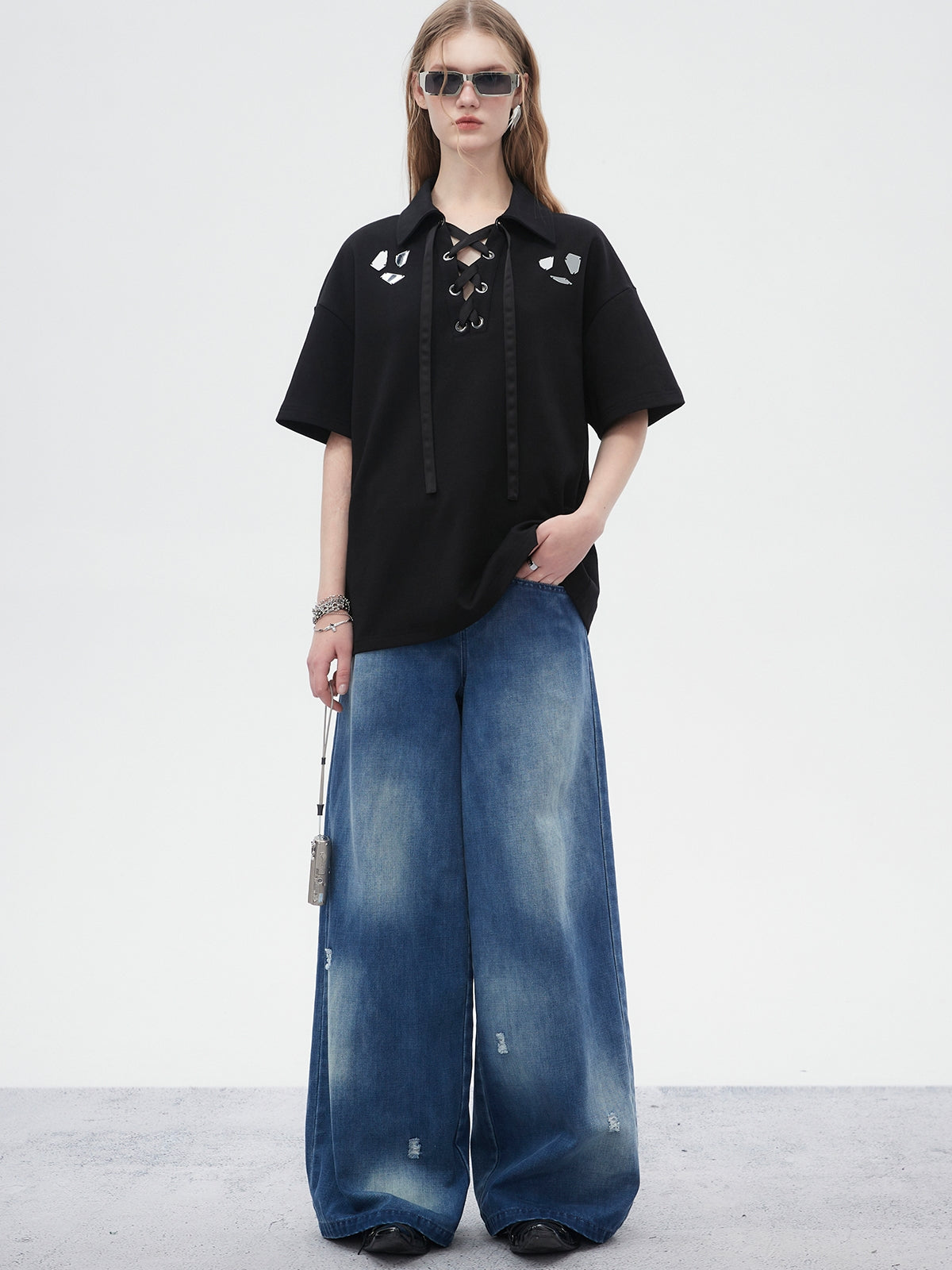 Nichi Faded Denim Loose Wide-Pants