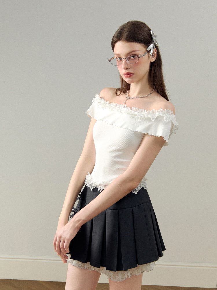 Frill Off-Shoulder Flower Lace Summer-Knit