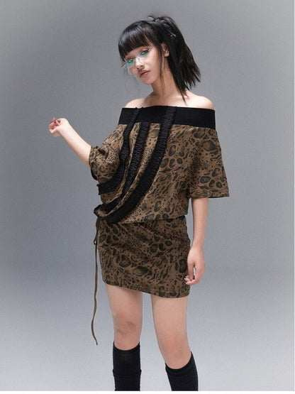 Leopard Animal Off-Shoulder Cover Loose Dolman Tops