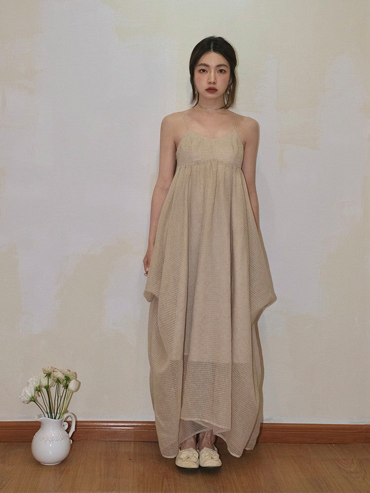 Camisole Flare Sheer Natural Long Dress