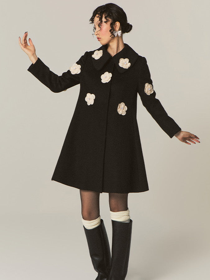 Flower-Motif Girly Nichi Retro 3D Cute Coat