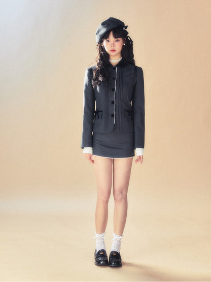 Lace Set-Up Velvet Chic Suit Jacket＆Mini-Skirt