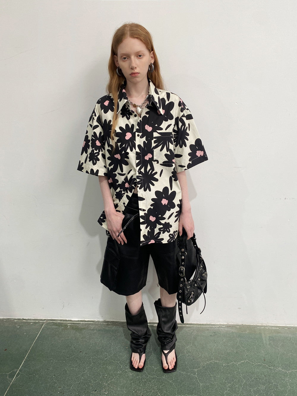 Unisexe Flower Monochrome Retro Oversize Oversize Shirt