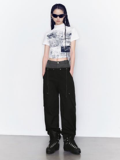 Nichi Fake-Layered Loose Casual Pants