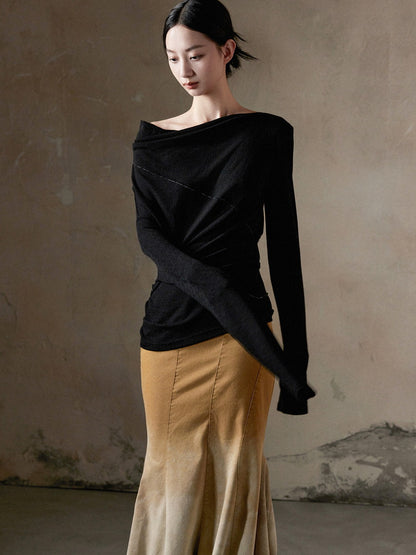 Thin Asymmetry One-Shoulder Soft Mohair-Knit