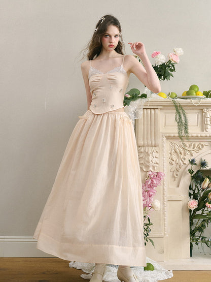 Set-Up Pearl Flower Bijou Ciffon Classy Camisole＆Long-Skirt