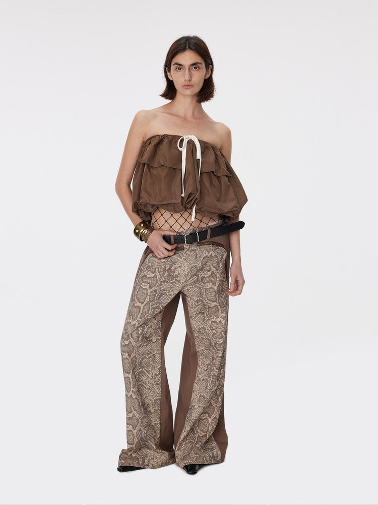 Denim Wide-Leg Casual Patchwork Python Pants