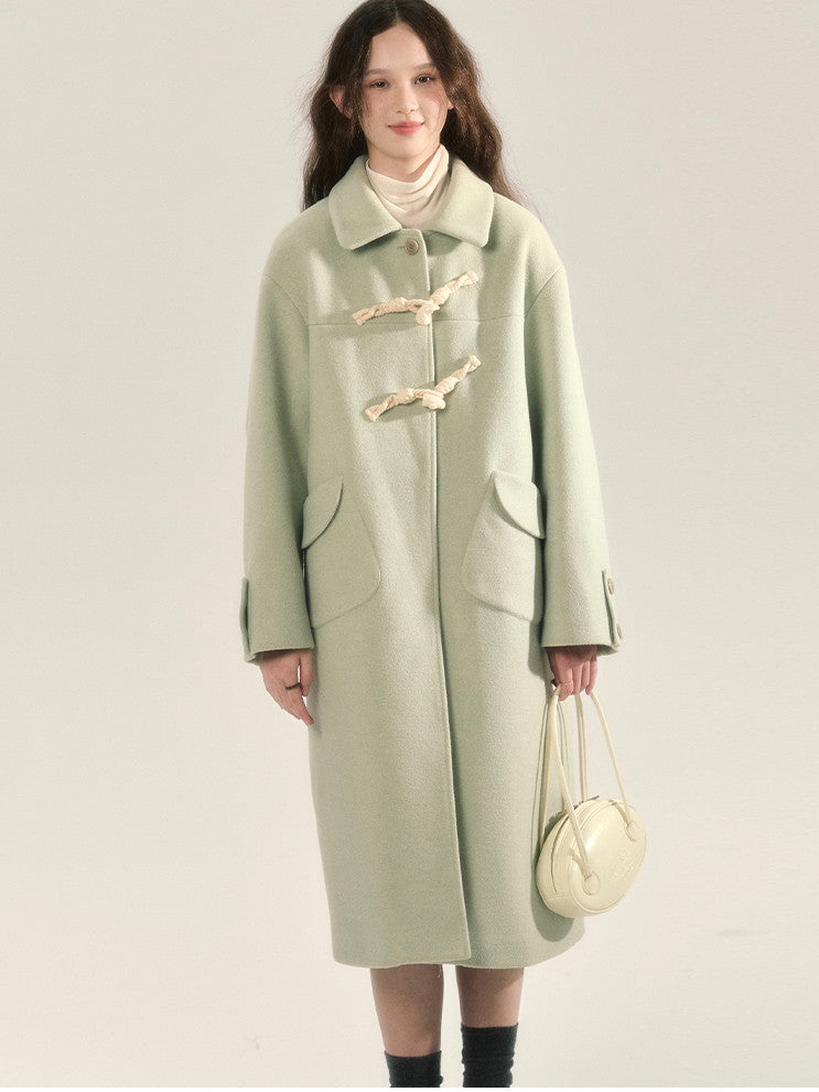 Toggle-Button Wool Simple Retro Long-Coat